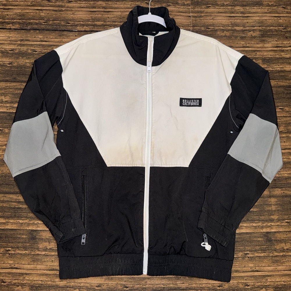 Hollister Windbreaker Jacket Men XS Black Good Color Block Varsity